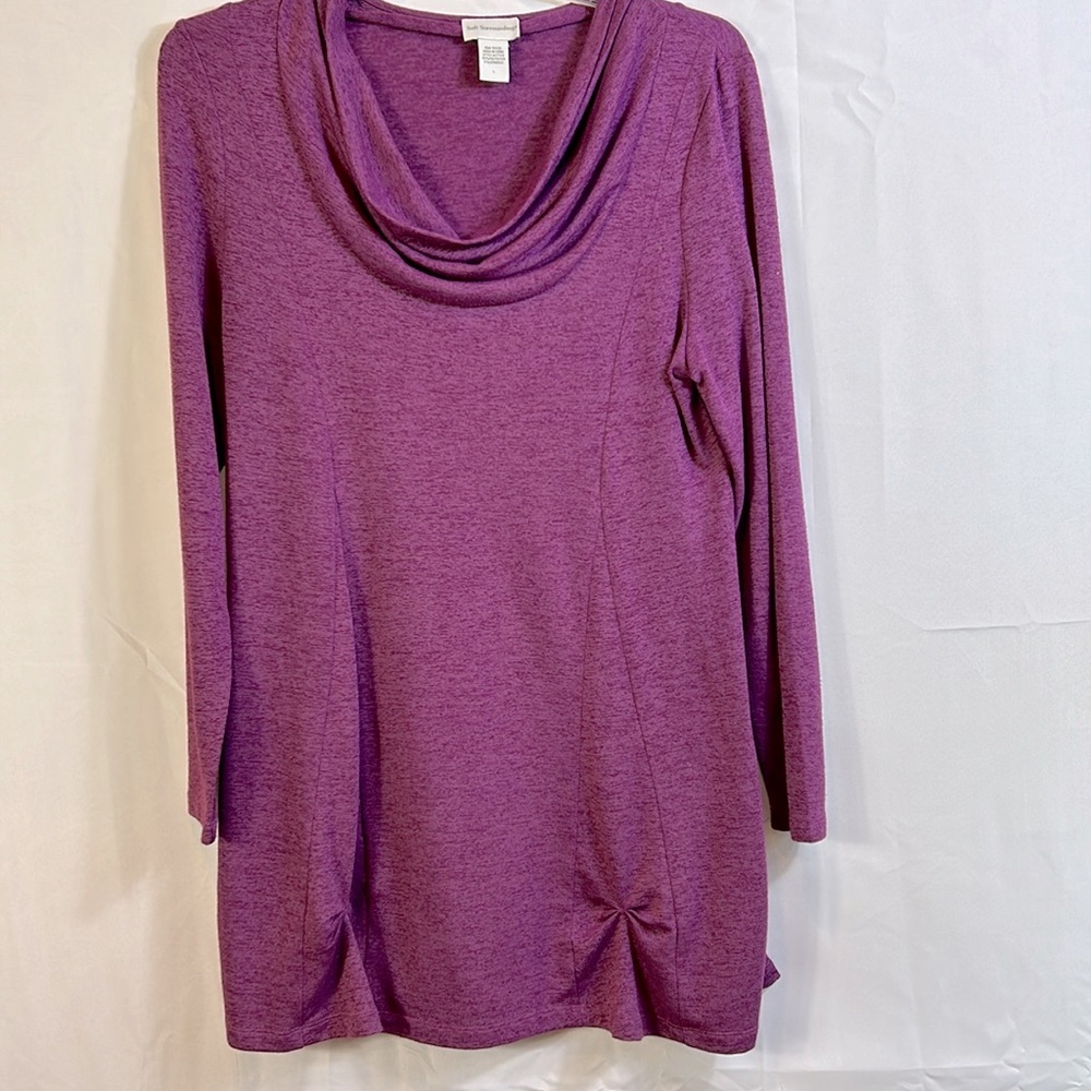 Soft Surroundings Purple Tunic Size Large Like New Cowl Neck Bows on bottom